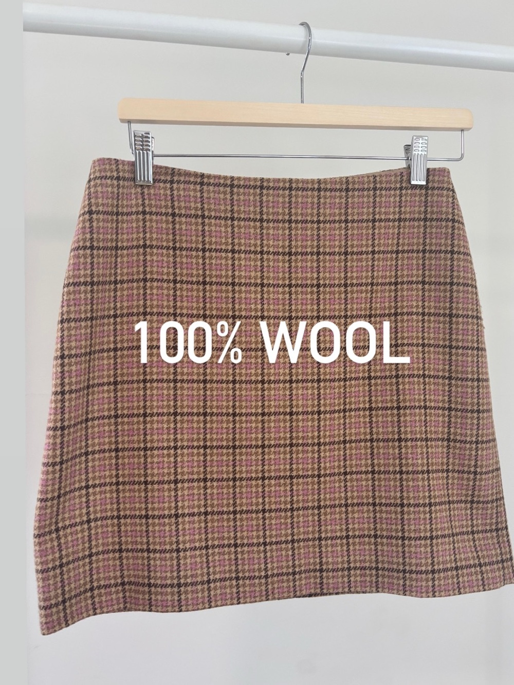 Ann Taylor Petites Classic Plaid Mini Skirt - Pink & Brown | size 4P | 100% wool